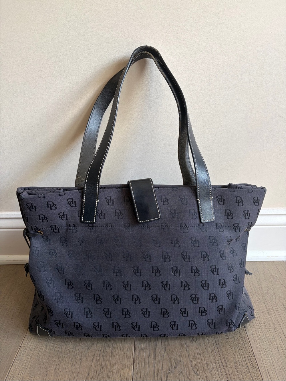 Vintage Dooney & Bourke Monogram Tote Bag with Leather Handles